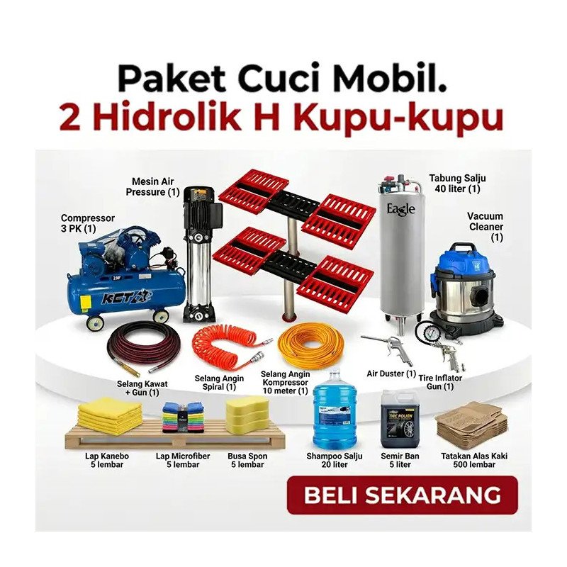 Paket Usaha Cuci Mobil 2 Hidrolik H Kupu-Kupu | Paket Bisnis Profesional