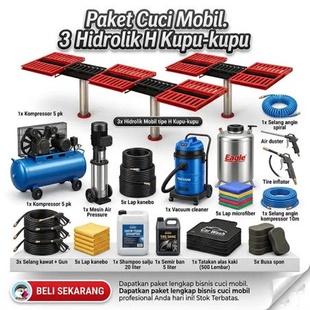Paket Usaha Cuci Mobil 3 Hidrolik H Kupu-Kupu | Skala Besar & Profesional