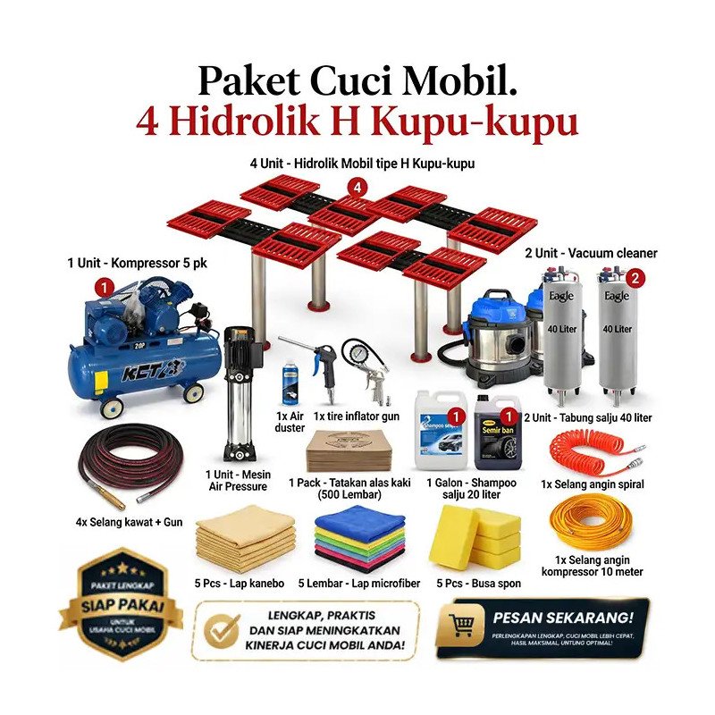 Paket Usaha Cuci Mobil 4 Hidrolik H Kupu-Kupu | Kapasitas Mega & Eksklusif
