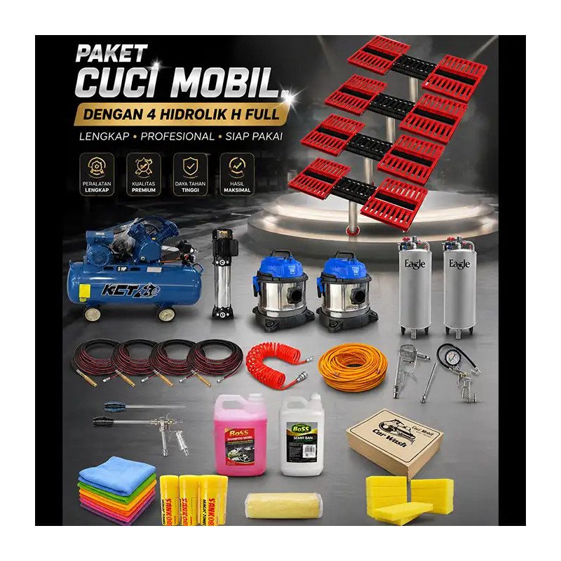 Paket Usaha Cuci Mobil 4 Hidrolik H Full – Quad Heavy Duty Pro