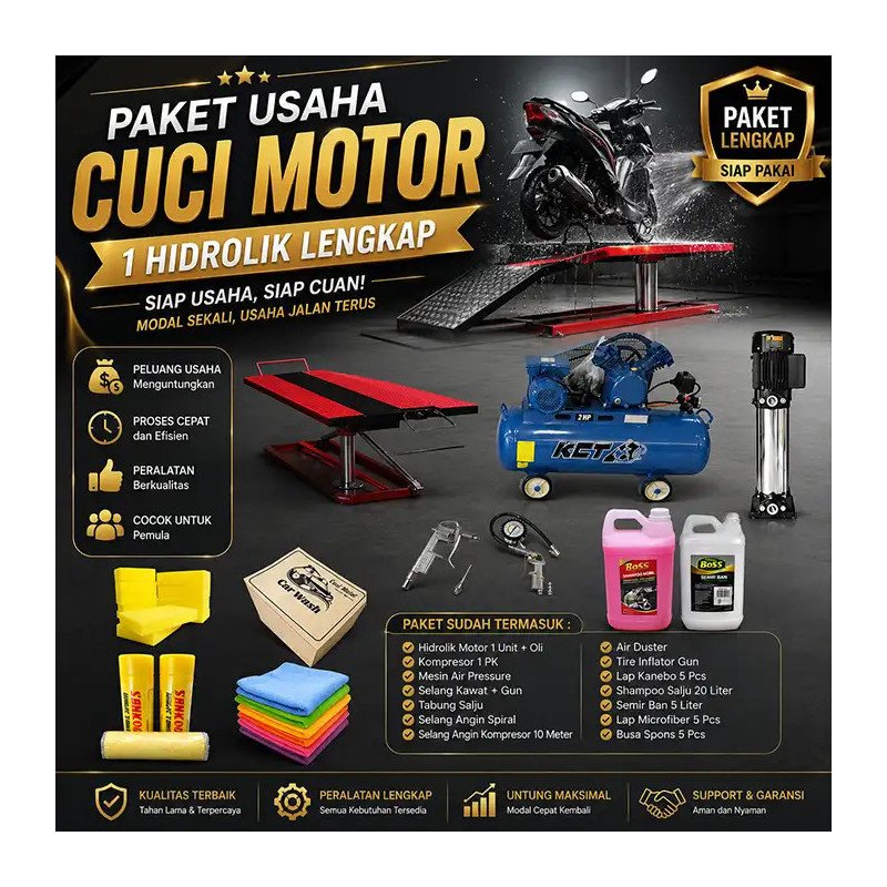 Paket Usaha Cuci Motor 1 Hidrolik Lengkap Siap Usaha