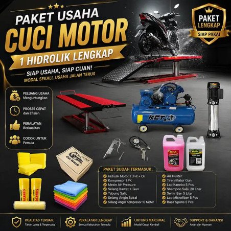 Paket Usaha Cuci Motor 1 Hidrolik Lengkap Siap Usaha