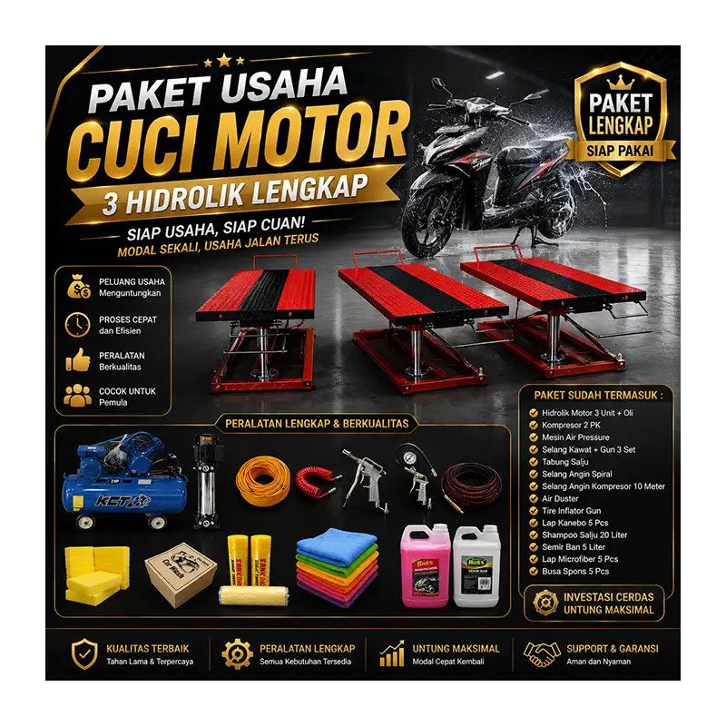Paket Usaha Cuci Motor 3 Hidrolik Skala Menengah