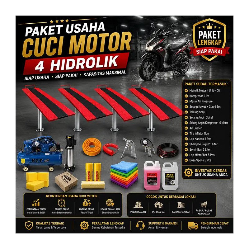 Paket Usaha Cuci Motor 4 Hidrolik Premium